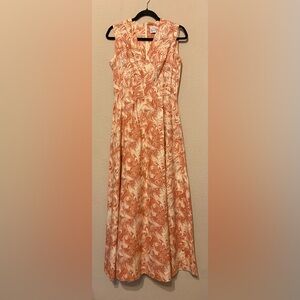 Vintage Sleeveless Orange Marble-Print Maxi Dress with sheer cape M Leslie Fay
